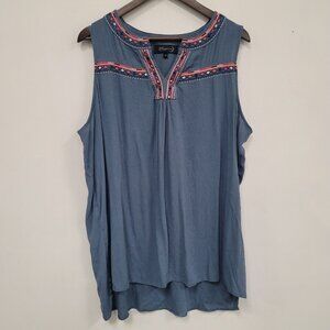 Whispers New York Womens Y Neck Gauze Tunic Top Size 1X Embroidered Boho Aztec